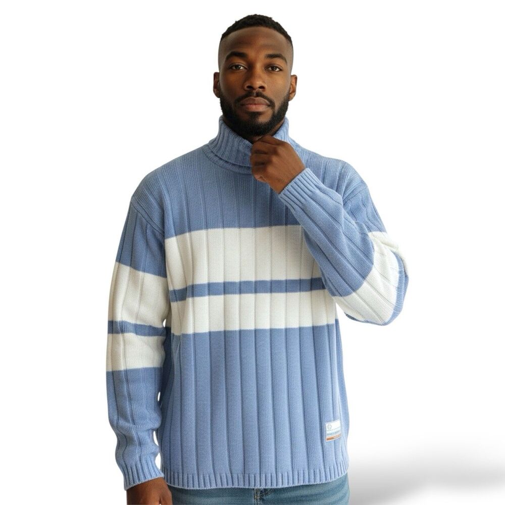 Y2K South Pole Mock Neck Sweater Men’s XL Baby Blue Hip Hop Streetwear Gorpcore